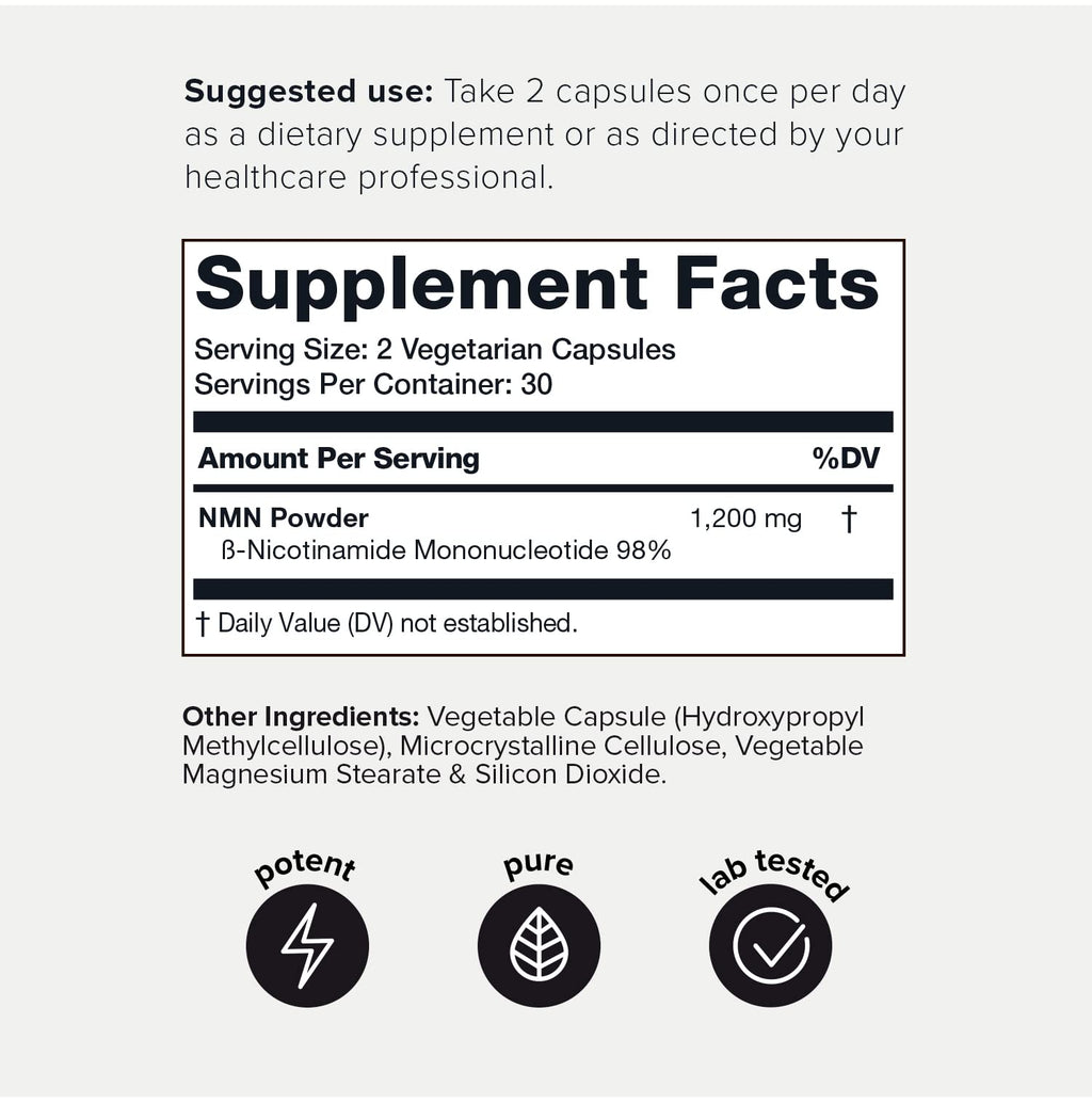 Toniiq NMN Supplement 1200mg - Third Party Tested Stabilized Capsules - 98% Highly Purified for NAD + - 60 Capsules Nicotinamide Mononucleotide Booster Supplement Toniiq Au supplements