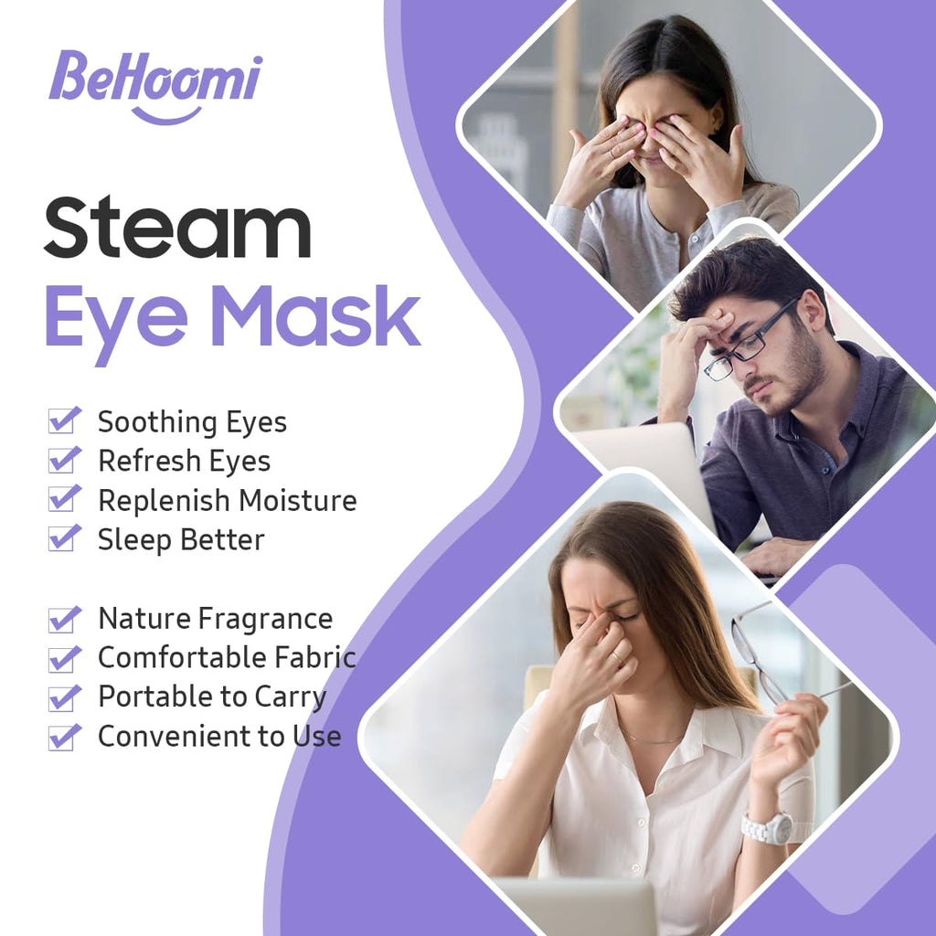 BeHoomi Steam Eye Mask, 10 Packs Heated Eye Mask, Self Heating Disposable SPA Warm Compress for Eyes Sleep Mask, Travel Essentials