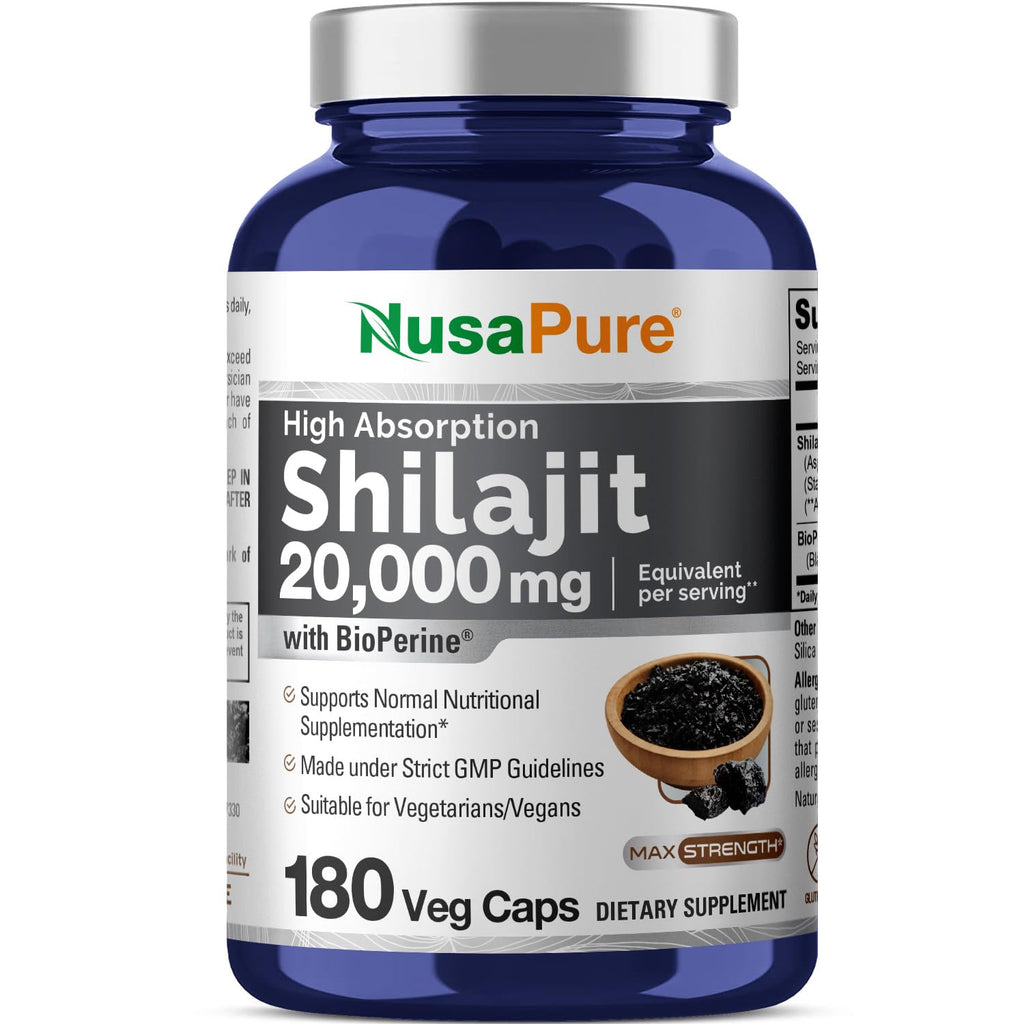 NusaPure Shilajit 20,000mg per Serving, 180 Veggie Caps, Non-GMO, Gluten Free, Bioperine NusaPure Au supplements
