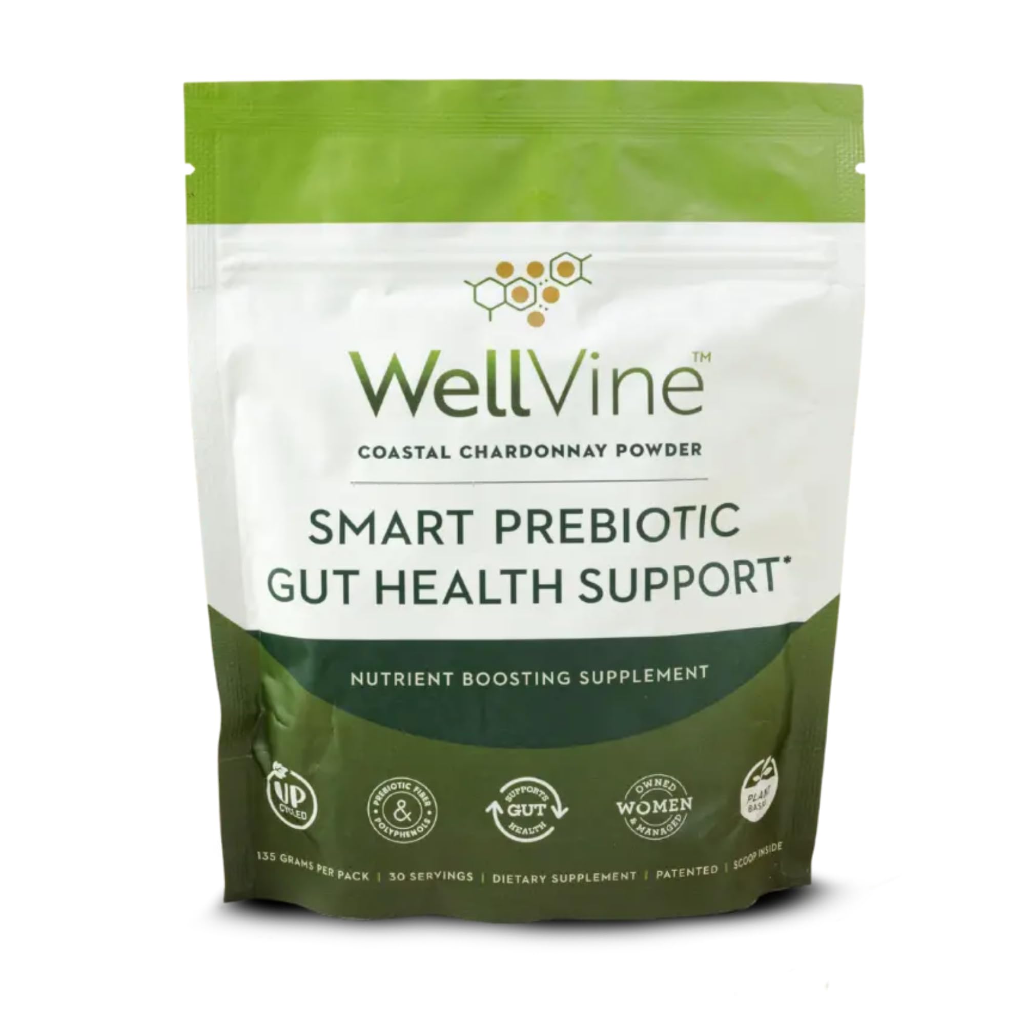 WellVine Premium Smart Prebiotic Gut Health Supplement Powder for Men & Women | Digestive Support & Gut Health With 100% Upcycled Chardonnay Grapes | Plant-Based