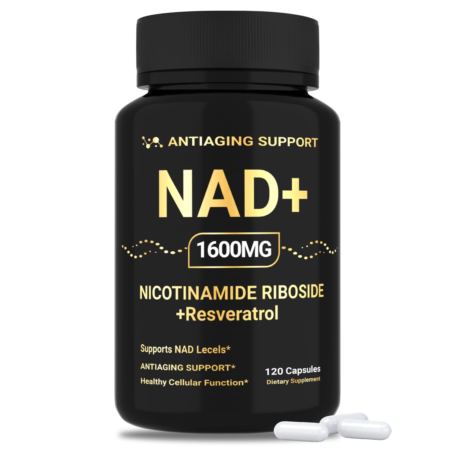 NAD Supplement 1600mg, NAD+ with Resveratrol & Nicotinamide Riboside, Anti-Aging Support, Cellular Energy & Mental Clarity Support, Vegan Non-GMO, 120 Capsules ANTIAGING SUPPORT Au supplements