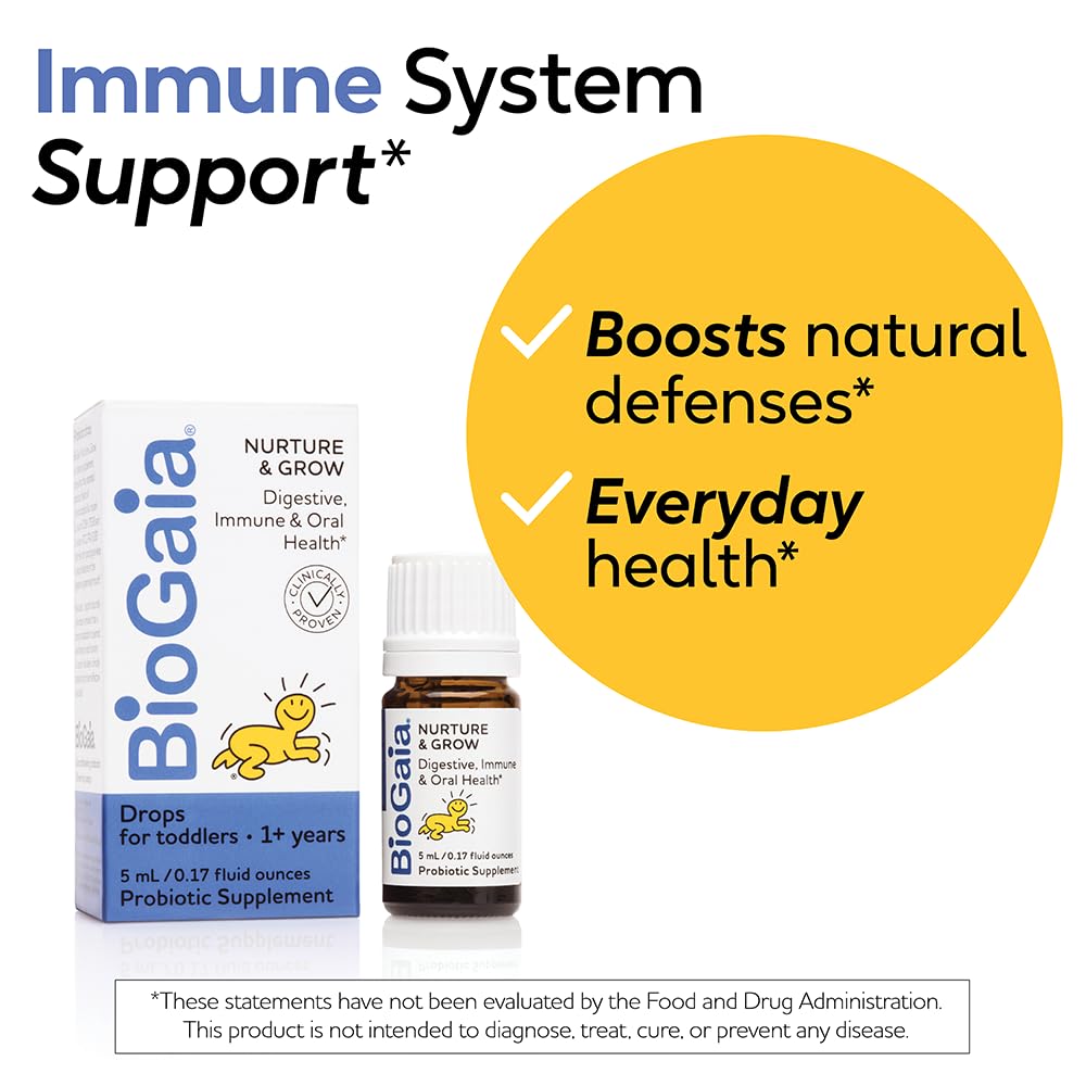 BioGaia Nurture & Grow for Toddlers | Ages 1+ | Liquid Probiotic | Allergen-Free | Triple-Benefit Probiotic for Kids | Digestive Health