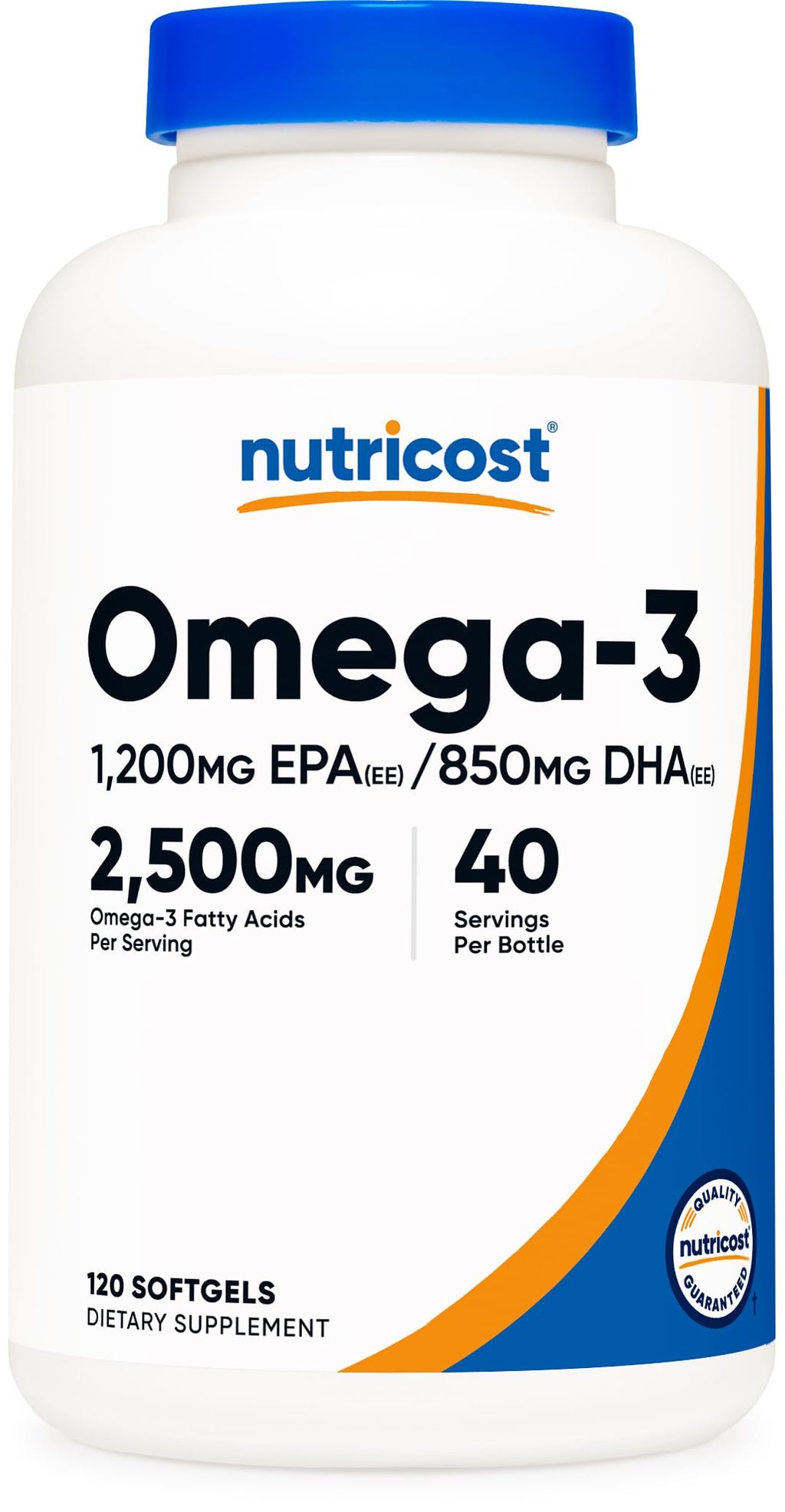 Nutricost Omega 3 Fish Oil - 2500MG, 120 Softgels (40 Serv) - Fish Oil, Wild Caught! 1200mg EPA 850mg DHA