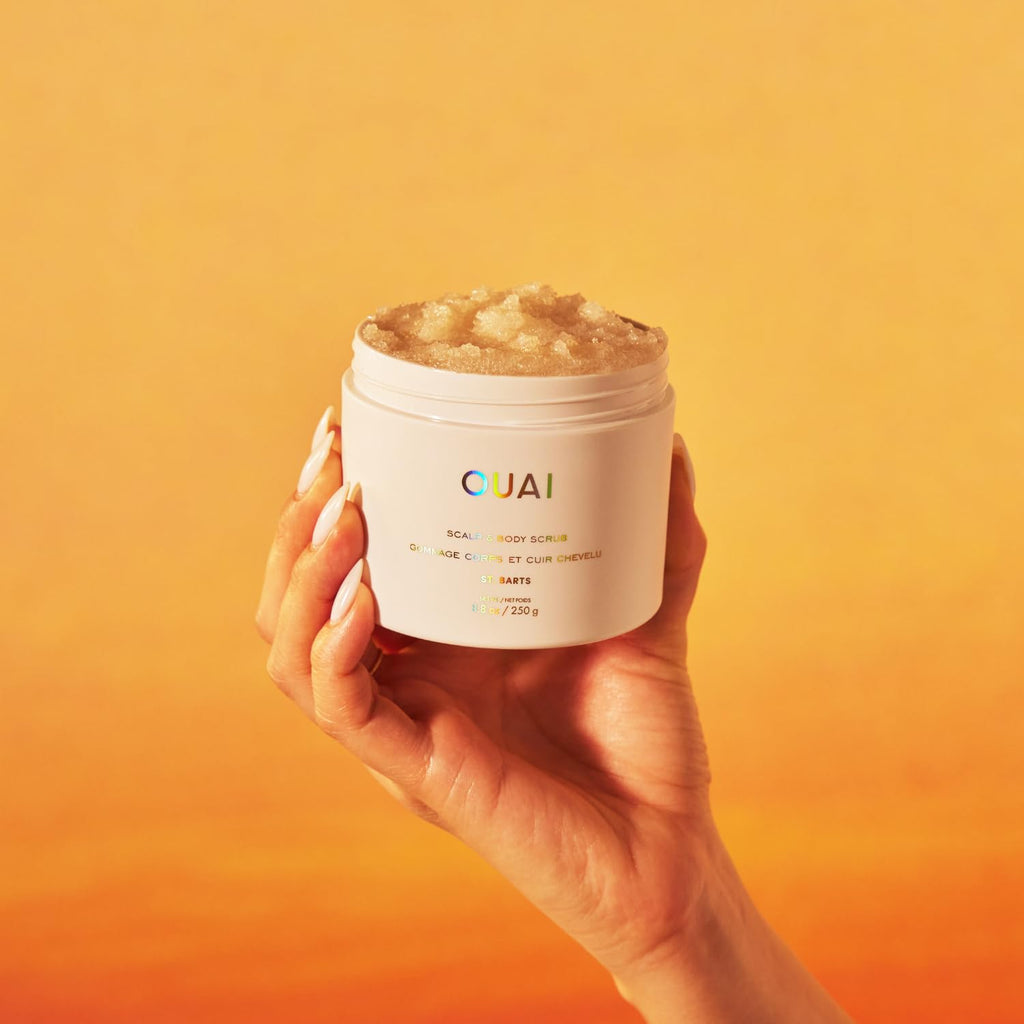 OUAI Scalp & Body Scrub, St. Barts - Exfoliating Body Scrub with Sugar & Coconut Oil Blend for Smooth, Moisturized Skin - Gentle Scalp Exfoliator for Removing Product Build Up (8.8 Oz) OUAI Au supplements