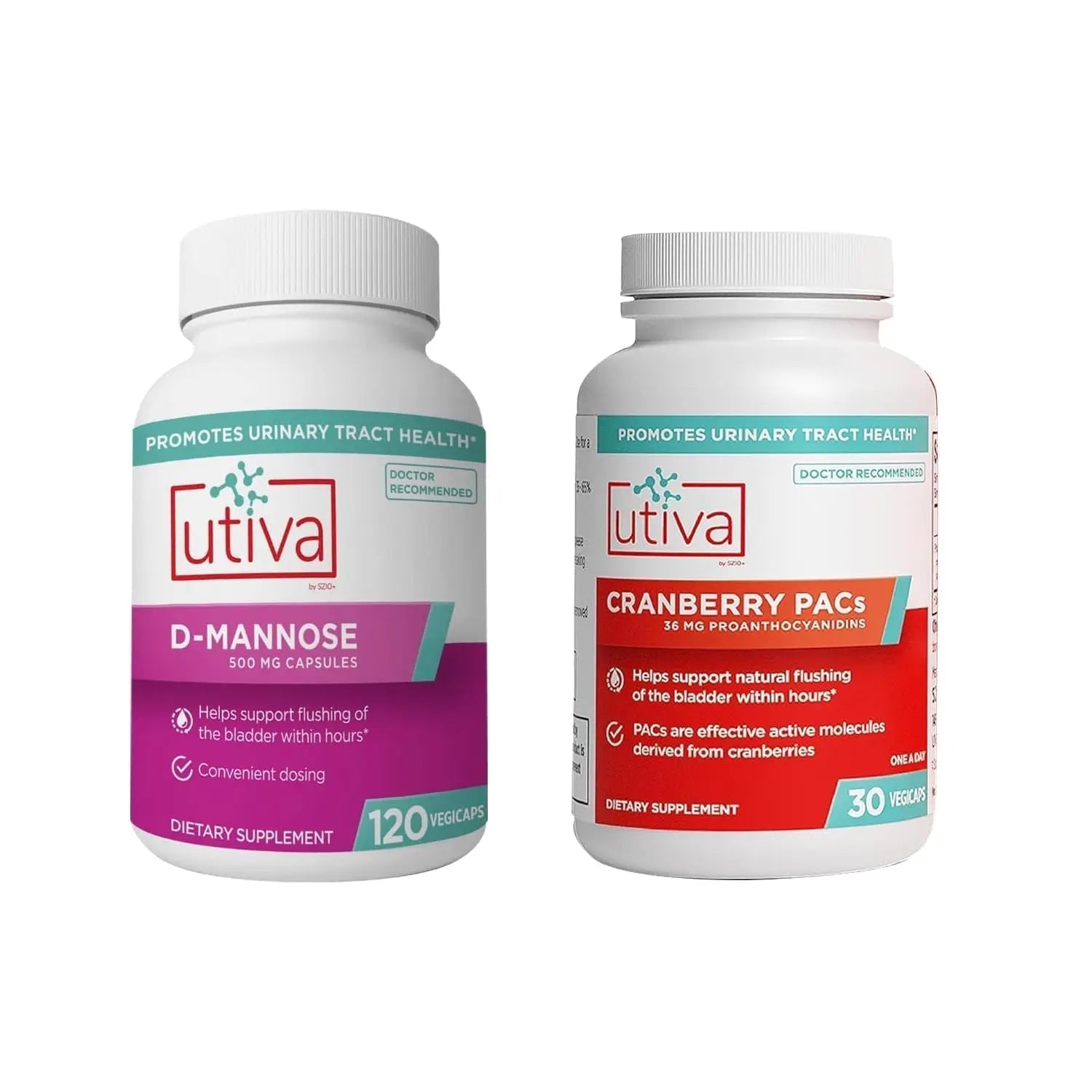 20% Bundle Utiva Cranberry PACs 30 Vegi Capsules Cranberry Supplement for Urinary Tract Health for Women and Men + Utiva D-Mannose 500mg 120 Capsules Naturally Flush The Bladder and Urinary Tract Szio+ Au supplements
