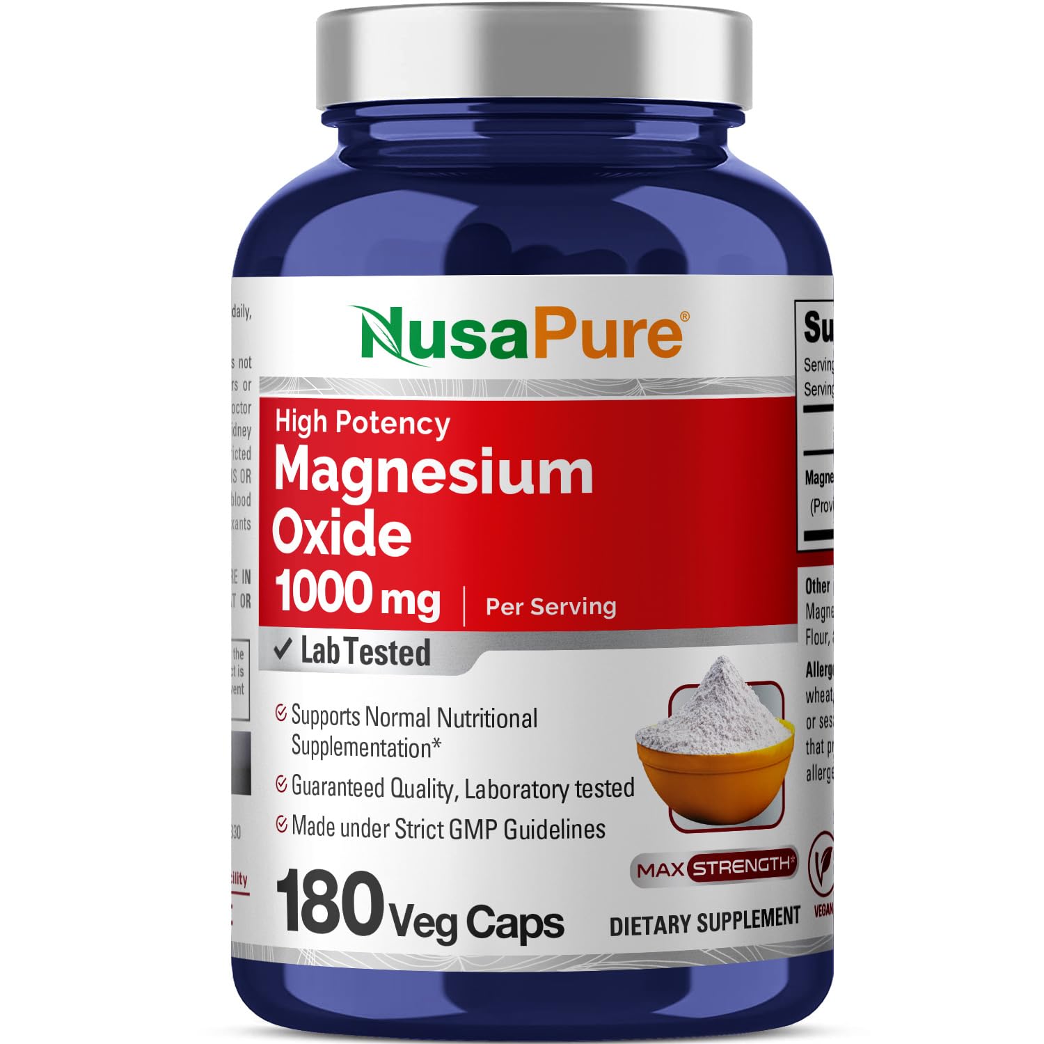 NusaPure Magnesium Oxide 1,000mg per Serving 180 Veggie Caps (Non-GMO, Vegan) NusaPure Au supplements