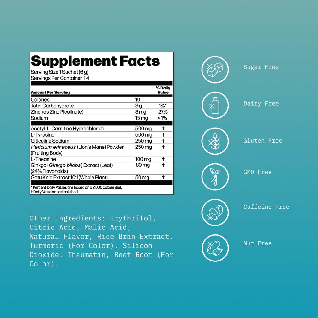Mikra Clarity Nootropic Focus Drink Mix - Daily Cognitive & Calm Support Formula with Citicoline, Lion’s Mane & L-Theanine - Calm Drink Mix & Focus Aid for Energy and Clarity - 14 Single-Serve Sachets Mikra Au supplements