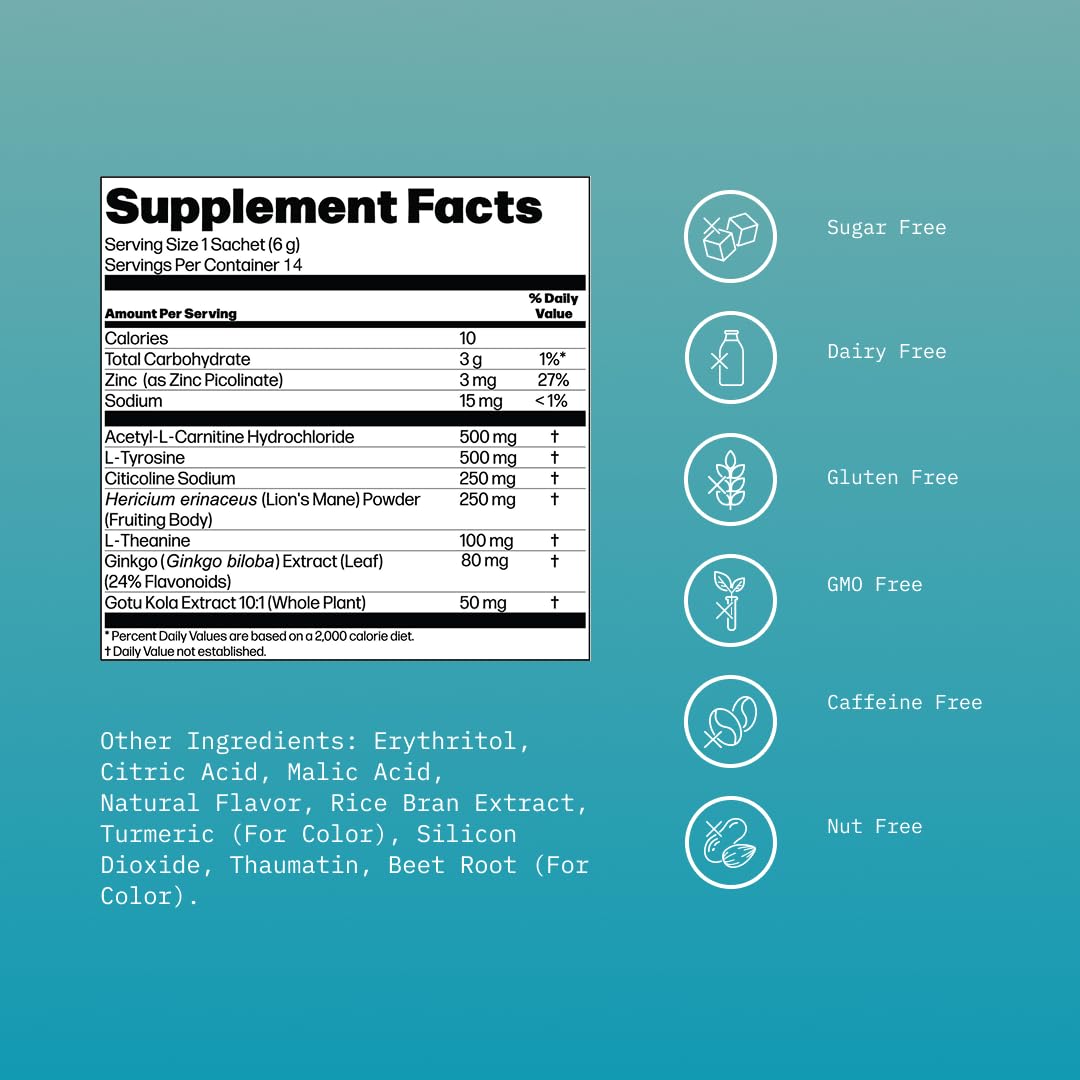 Mikra Clarity Nootropic Focus Drink Mix - Daily Cognitive & Calm Support Formula with Citicoline, Lion’s Mane & L-Theanine - Calm Drink Mix & Focus Aid for Energy and Clarity - 14 Single-Serve Sachets Mikra Au supplements