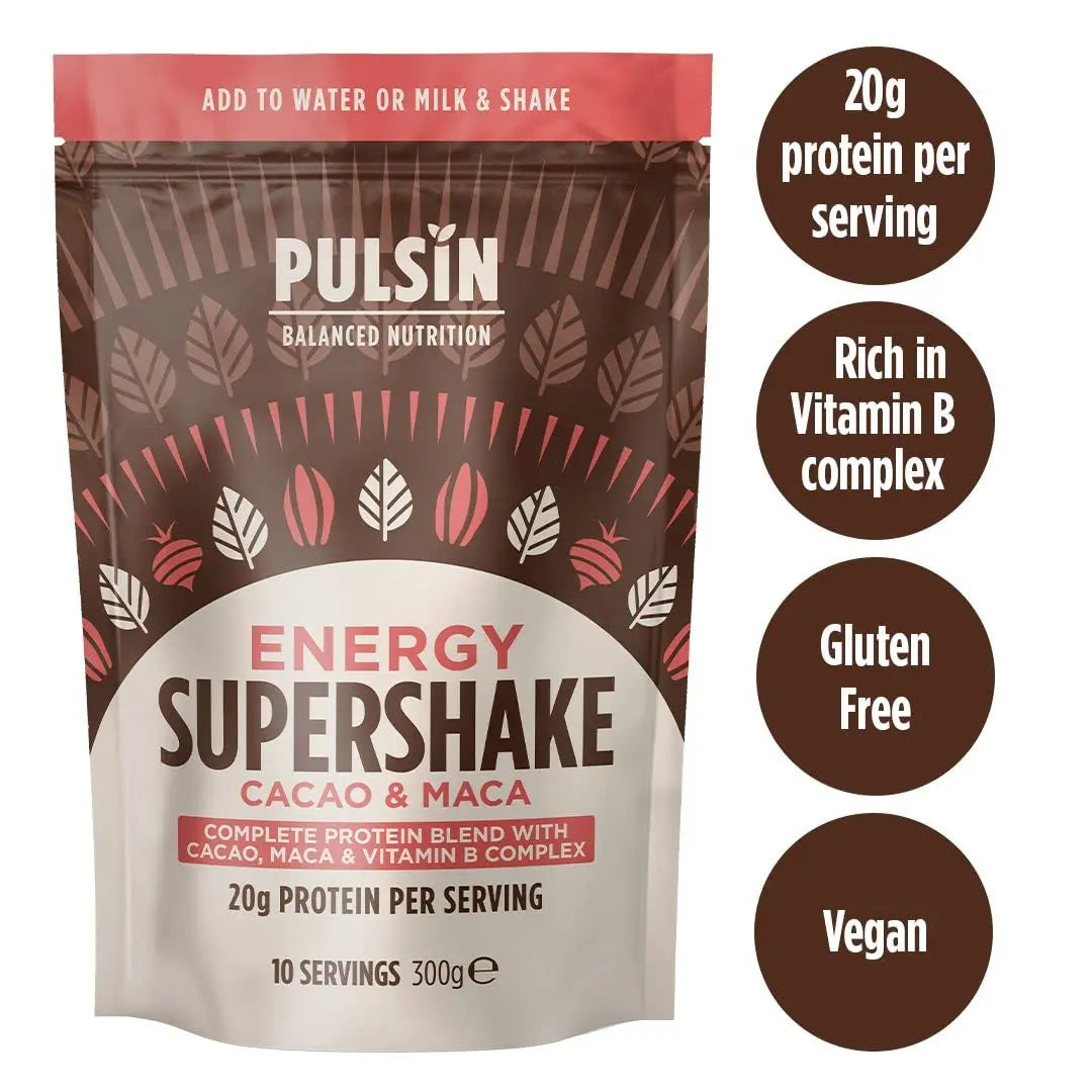 Pulsin - Cacao & Maca Vegan Supershake - 300g - Plant Based Vegan Energy Support Protein Powder Pulsin Au supplements