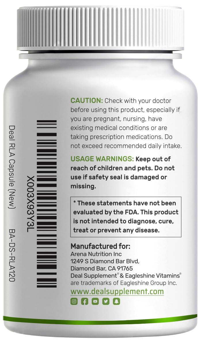 DEAL SUPPLEMENT R Alpha Lipoic Acid 600mg with Benfotiamine 300mg Per Serving, 120 Veggie Capsules – 200mg R-ALA Per Capsule – Antioxidant Supplement