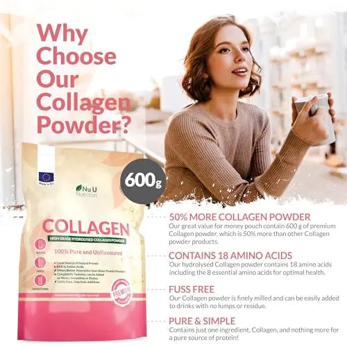 Collagen Powder 600g - 100 Servings - High Grade Pure Bovine 100% - Collagen Peptides Hydrolysate Nu U Nutrition Au supplements