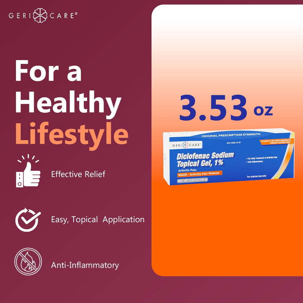 GeriCare Topical Arthritis Pain Relief Gel Diclofenac Sodium 1% (NSAID) Hand Wrist Elbow Foot Ankle Knee Extra-Strength Pain Reliever- Anti-inflammatory Arthritis Pain Treatment, 3.53oz (2 Pack) GeriCare Au supplements