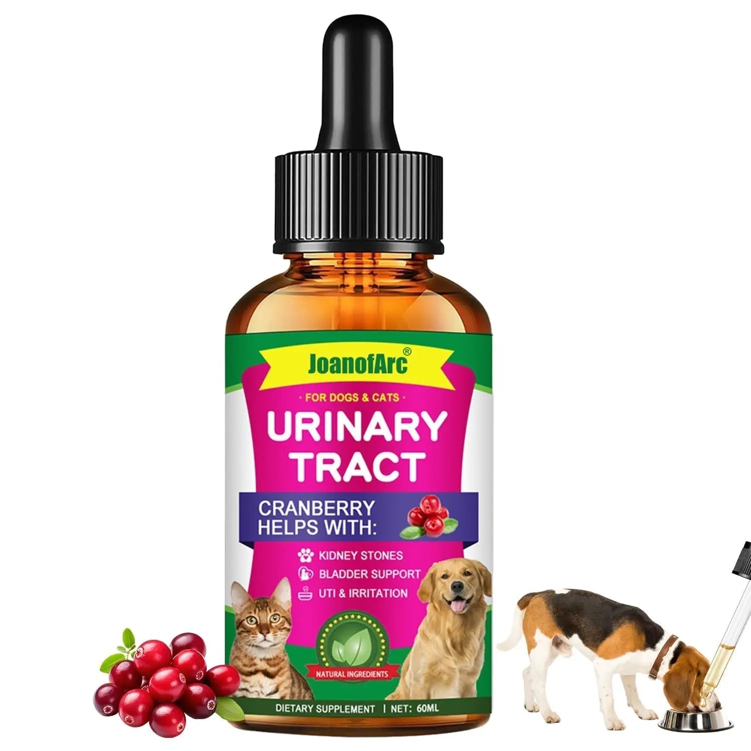 Urinary Tract for Cats, Cat & Dog Urinary Tract Drops Infection Remedy with Cranberry Dog Supplements, Cranberry Kidney Bladder Support Supplement - 60ml / 2 Fl.oz JoanofArc Au supplements