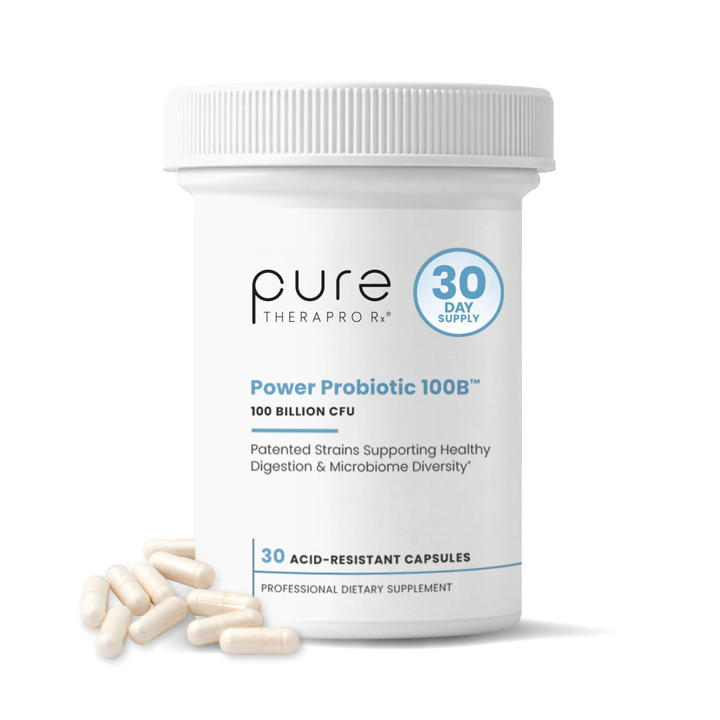 Pure Therapro Rx Power Probiotic 100B | 30 Acid Resistant Capsules - 1 Month Supply | 4 Proven Strains 100 Billion CFU | Flora Balance & Digestion