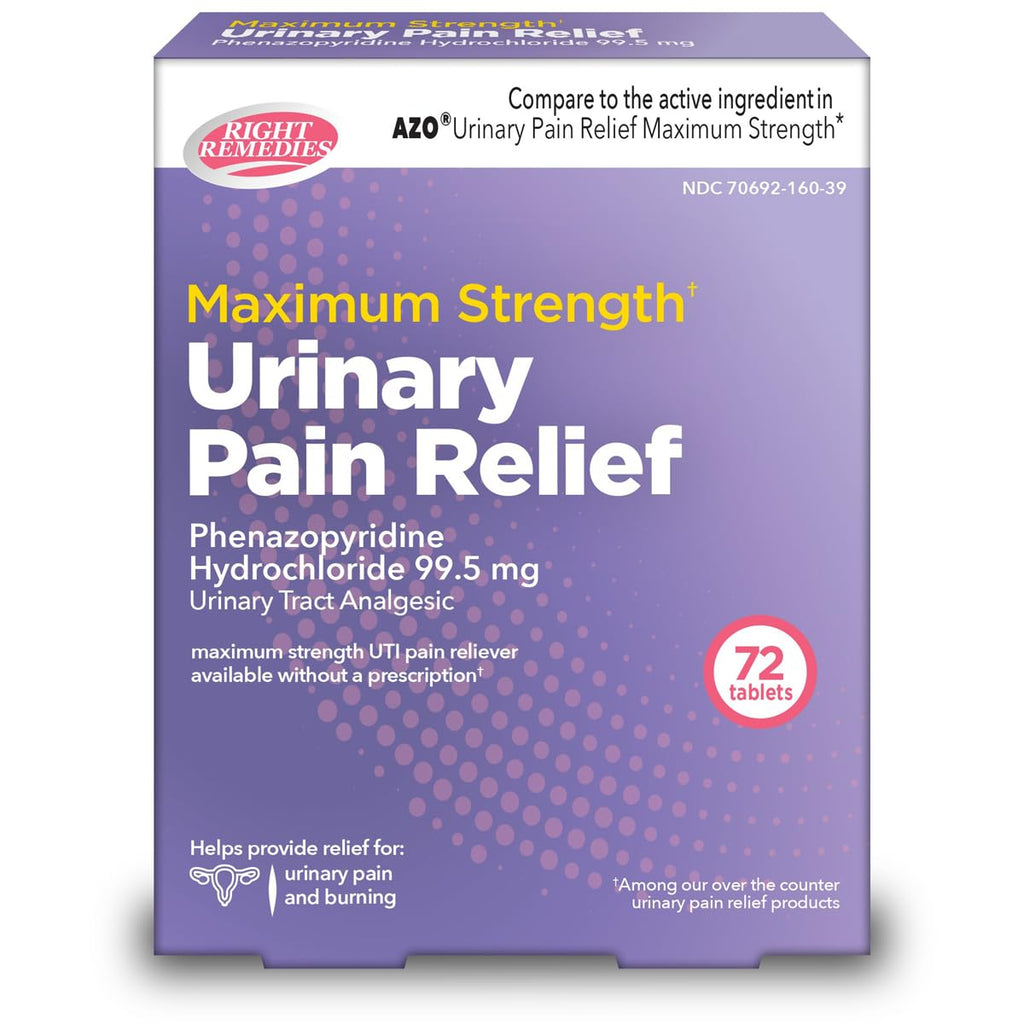 RIGHT REMEDIES Urinary Pain Relief Phenazopyridine HCl 99.5mg Tablets | Maximum Strength OTC for Fast Relief of UTI Pain, Burning and Bladder discomfort | Generic AZO Maximum Strength (72 Count) RIGHT REMEDIES Au supplements