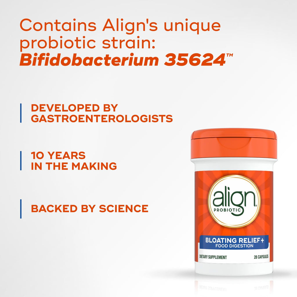 Align Probiotic Bloating Relief + Food Digestion, Probiotics for Women and Men, #1 Doctor Recommended Brand‡, Promotes Digestive Health and Helps Support the Metabolism of Food*, 28 Capsules Align Au supplements