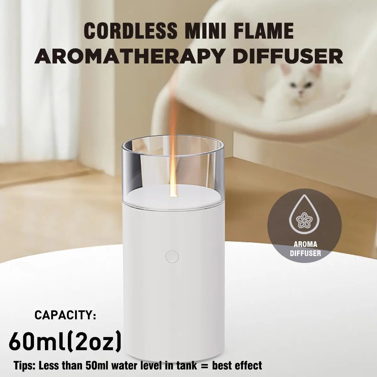 iWeeta Candlelight Diffuser,60ml Rechargeable Battery Operated Low Power Portable 10ml/H Aroma iweeta Au supplements
