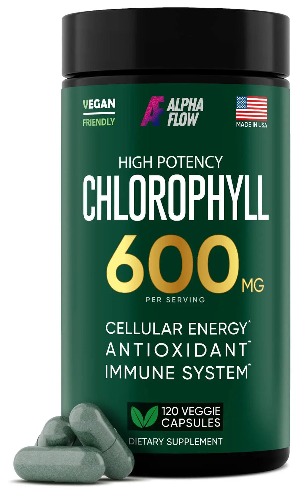 Chlorophyll Capsules 600 mg - Natural Chlorophyll Pills for Women & Men - Highly BioAvailable Alpha Flow Au supplements