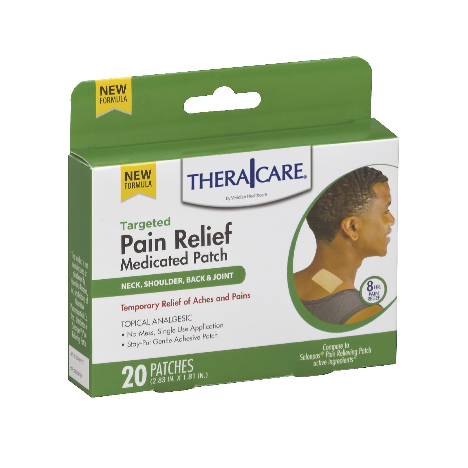 TheraCare Targeted Pain Relief Medicated Patch | Neck, Shoulder, Small Areas | 20-Count | 2.83” x 1.81” | Topical Analgesic | Camphor, Menthol, Methyl Salicylate | Gentle Adhesive Thera Care Au supplements