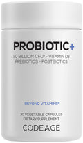 Codeage Probiotic+ 50 Billion CFU** Supplement - 12-Strain Probiotic Blend, Organic Prebiotic Fiber, Postbiotics, Vitamin D3, Zinc Bisglycinate, Quercetin - for Men & Women - Non-GMO - 30 Capsules Codeage Au supplements