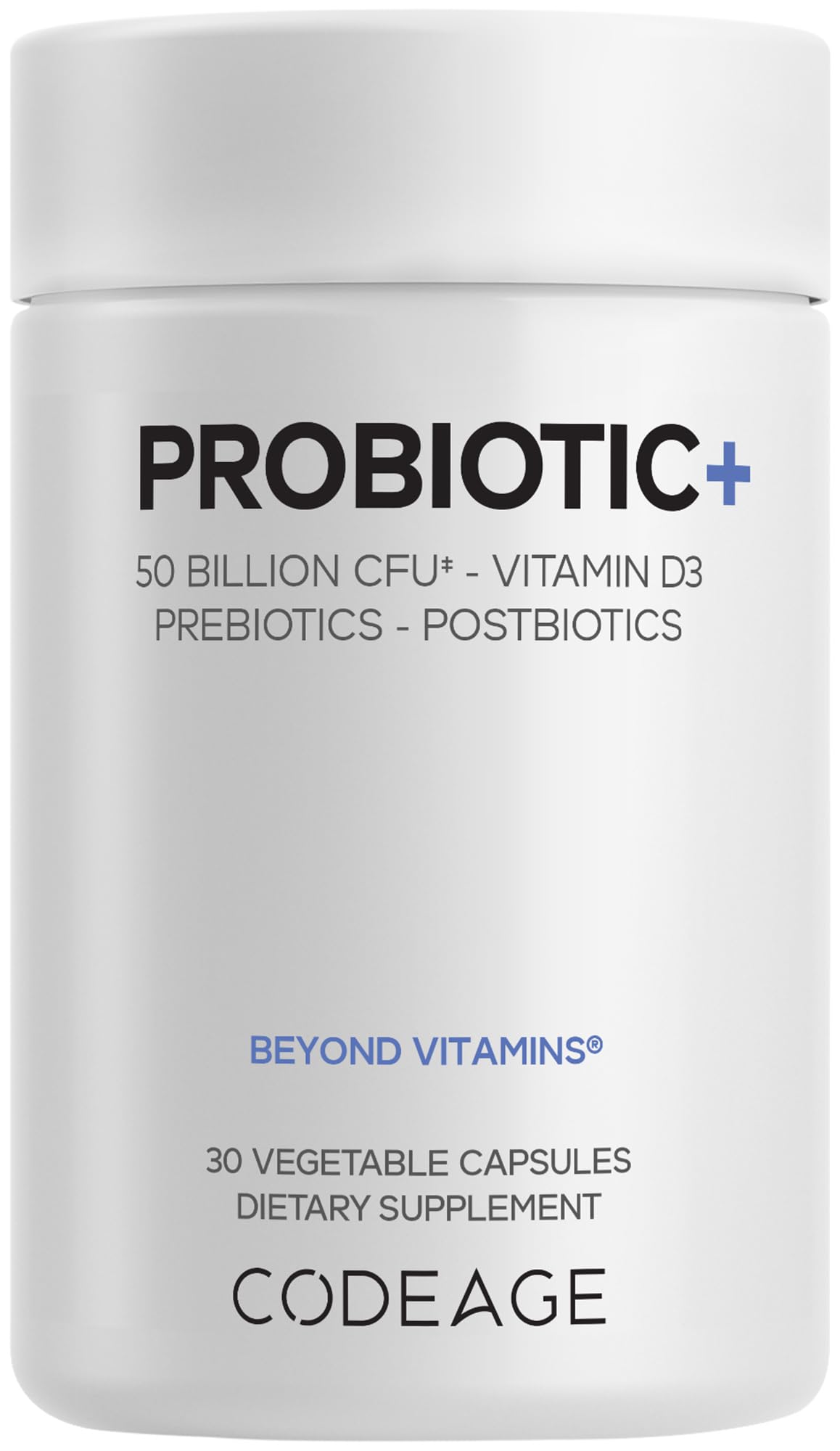 Codeage Probiotic+ 50 Billion CFU** Supplement - 12-Strain Probiotic Blend, Organic Prebiotic Fiber, Postbiotics, Vitamin D3, Zinc Bisglycinate, Quercetin - for Men & Women - Non-GMO - 30 Capsules Codeage Au supplements