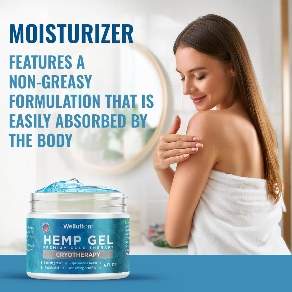 WELLUTION Cryotherapy Hemp Gel – Gentle Cooling Sensation with Menthol & Arnica – Non-Greasy, Quick-Absorbing Formula – Lightweight Gel for Comfort & Refreshing Feel – 4oz WELLUTION Au supplements