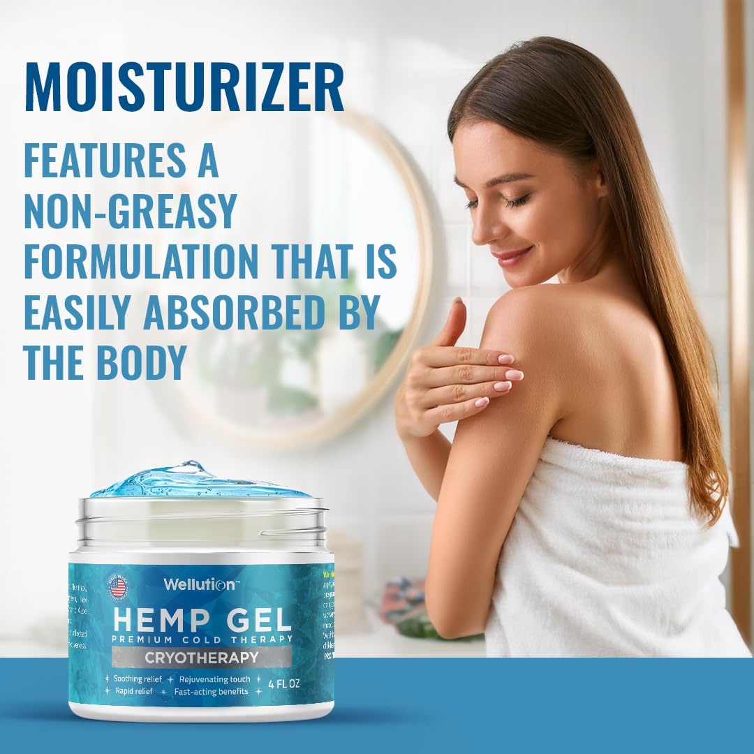 WELLUTION Cryotherapy Hemp Gel – Gentle Cooling Sensation with Menthol & Arnica – Non-Greasy, Quick-Absorbing Formula – Lightweight Gel for Comfort & Refreshing Feel – 4oz WELLUTION Au supplements