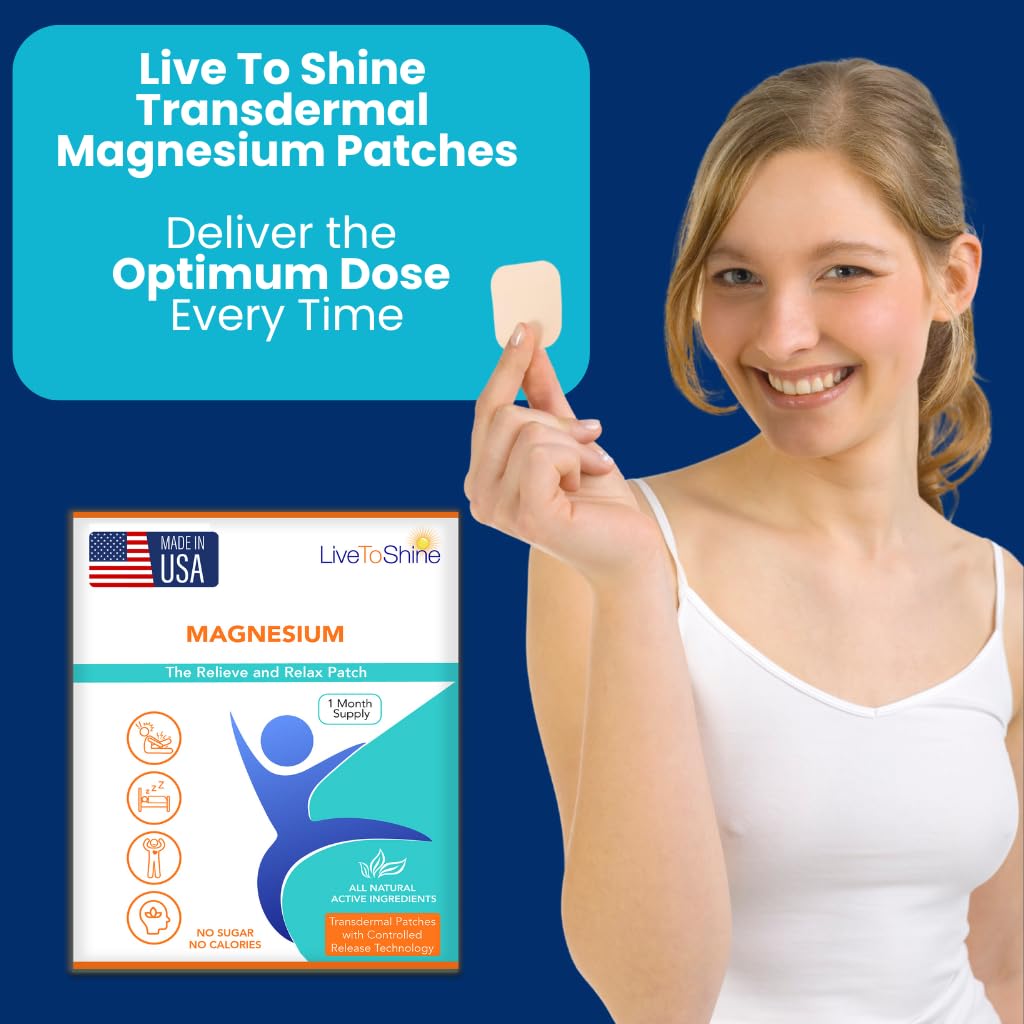 Magnesium Patches for Men and Women - Sleep Support & Relaxation, Muscle Recovery, Nerve Function - USA Made - 30 Premium Fast-Acting, Slow-Release Patches - Live To Shine Live To Shine Au supplements