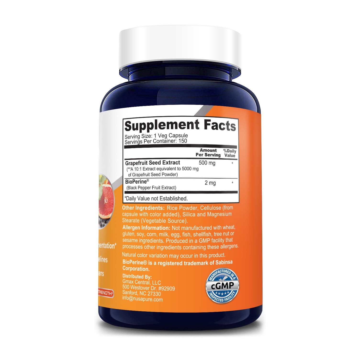 NusaPure Grapefruit Extract 5,000 mg per Capsule (Extract 10:1) Bioperine 150 Veggie caps (Gluten Free & Non-GMO) NusaPure Au supplements