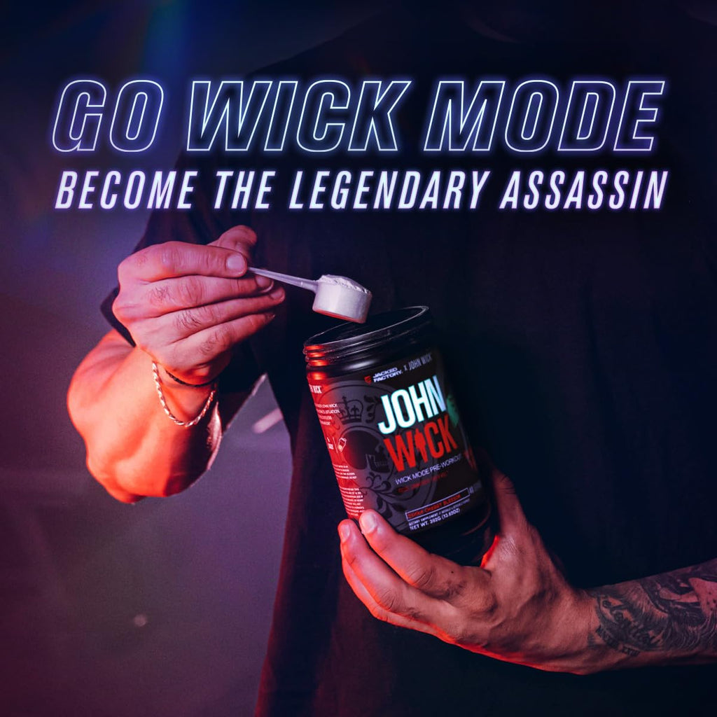 Jacked Factory X John Wick - Wick Mode Pre Workout Powder - Intense Energy, Battle-Ready Focus, Unstoppable Commitment, and Sheer Will