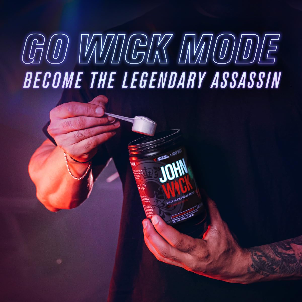 Jacked Factory X John Wick - Wick Mode Pre Workout Powder - Intense Energy, Battle-Ready Focus, Unstoppable Commitment, and Sheer Will