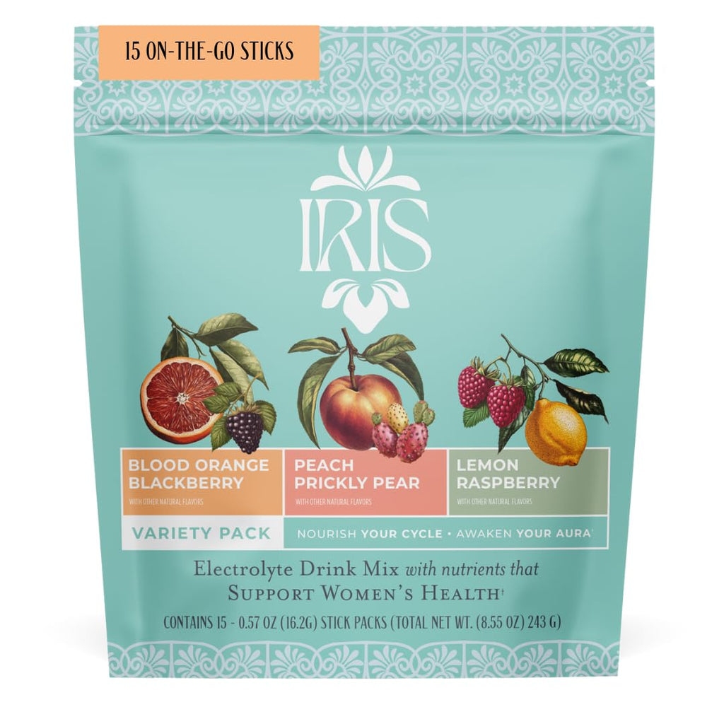 Iris Hormone Health Electrolyte Drink Mix | PCOS Support + Ovarian Function | 40:1 Myo & D‑Chiro Inositol, Magnesium, Prebiotic Fiber | Variety Pack, 15 Hydration Powder Packets Iris Au supplements