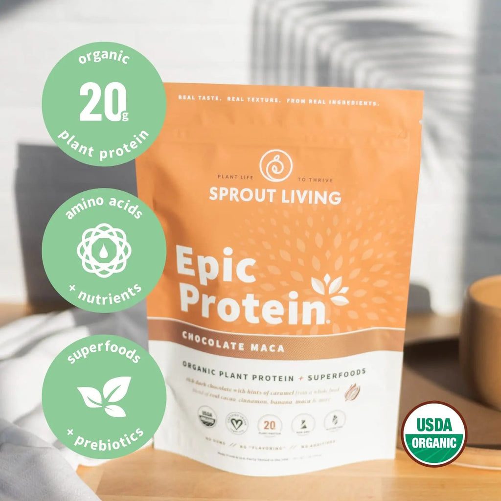 Sprout Living Epic Protein, Plant Based Protein & Superfoods Powder, Chocolate Maca Powder | 20 Grams Organic Protein Powder, Vegan, Non Dairy, Non-GMO, Gluten Free Sprout Living Au supplements