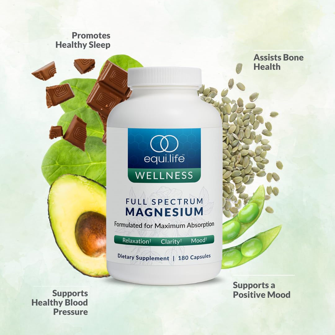 Equilife Full Spectrum Magnesium Supplement, Magnesium Glycinate, Citrate, & Malate, Bioavailable Mineral Blend, Dairy, Soy, & Gluten Free