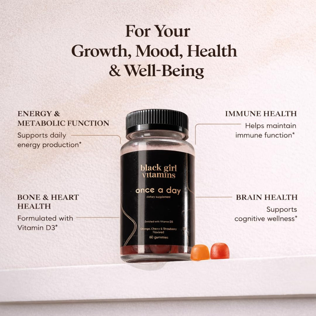 Black Girl Vitamins Once a Day - Womens Multivitamin Gummy - Vitamin A, B, C, E and Zinc. Multivitamin for Women, Immune Support. Vegan