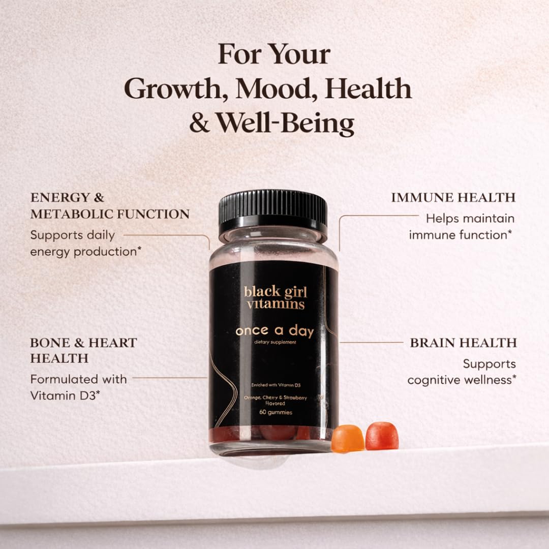 Black Girl Vitamins Once a Day - Womens Multivitamin Gummy - Vitamin A, B, C, E and Zinc. Multivitamin for Women, Immune Support. Vegan