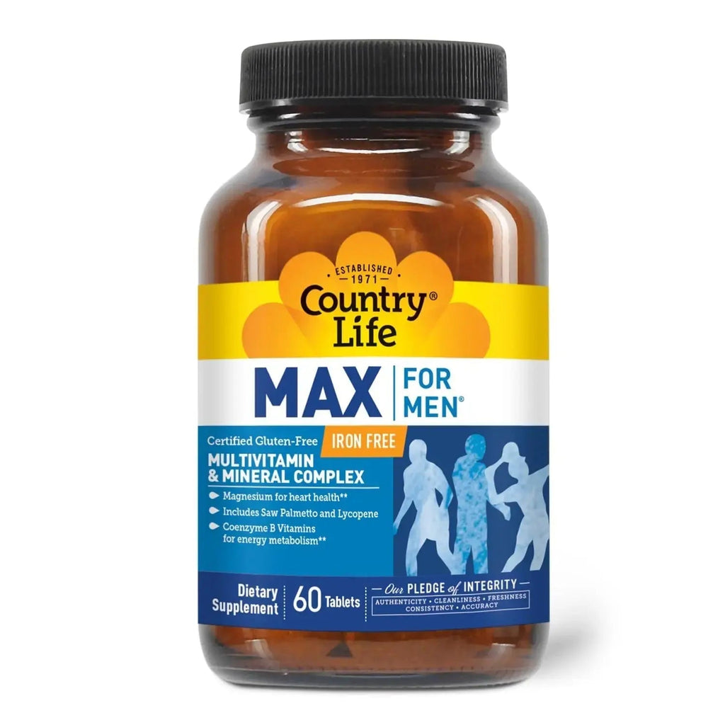 Country Life Max for Men, Multivitamin & Mineral complex, Iron-Free, Vegetarian Tablets, 60 Count, Certified Gluten Free, Certified Vegetarian Country Life Au supplements