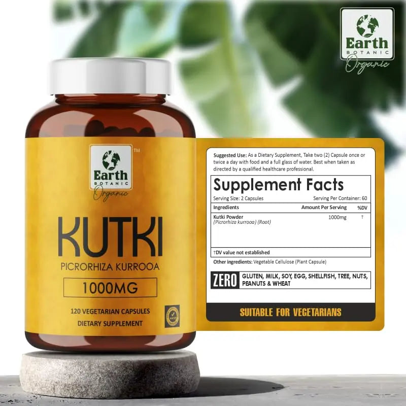 Earth BOTANIC Organic Kutki Root Powder 1000mg 120 Capsules (Picorohiza Kurrooa) Earth BOTANIC Organic Au supplements