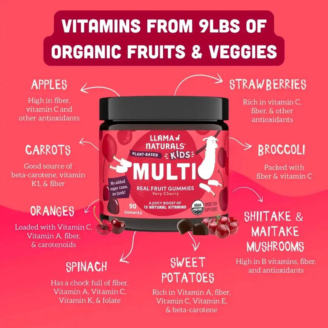 Llama Naturals Kids Multivitamin Gummies | Real Fruit, No Added Sugar Cane | Organic Vegan Toddler Whole Food Vitamins | Llama Naturals Au supplements