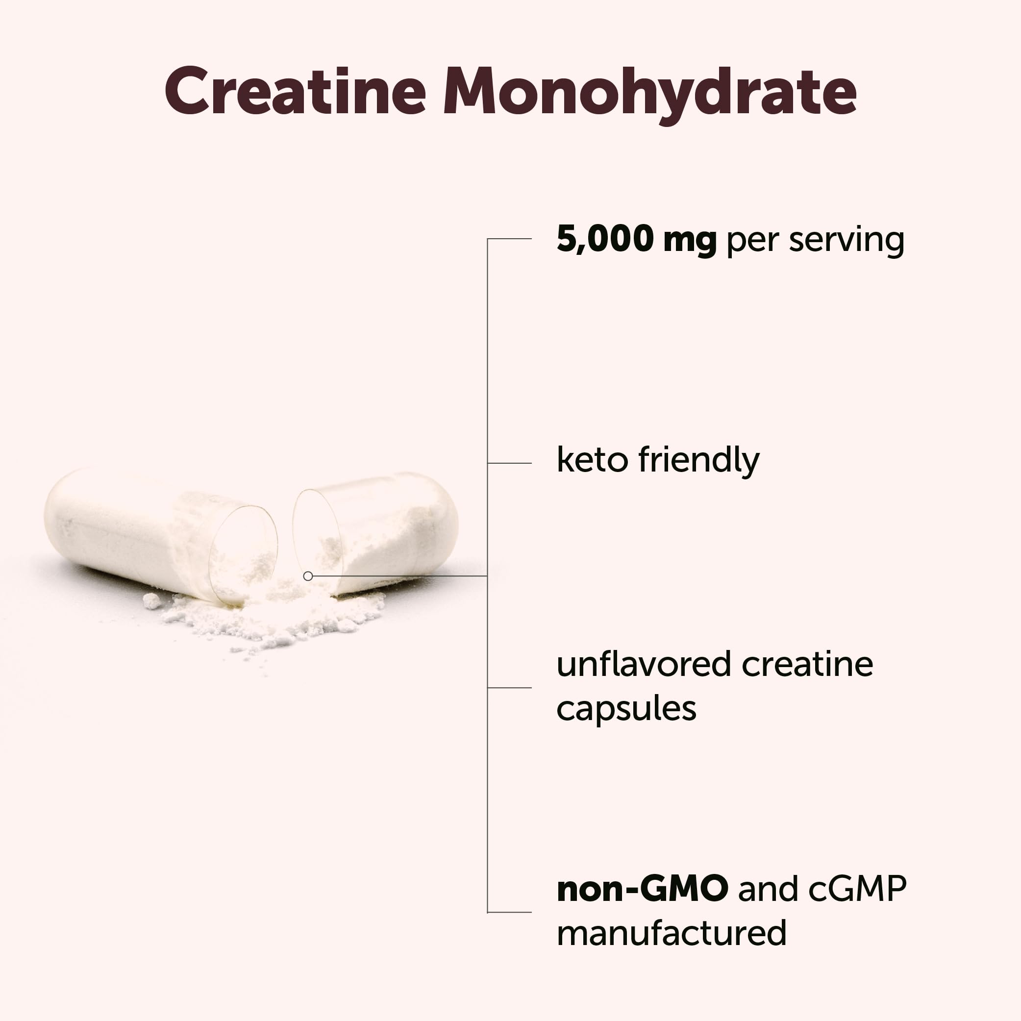 Creatine Monohydrate 5,000mg, 500 Capsules | Pure Creatine Pills – Micronized + Unflavored Powder Source, Easy Absorption | Keto, Non-GMO