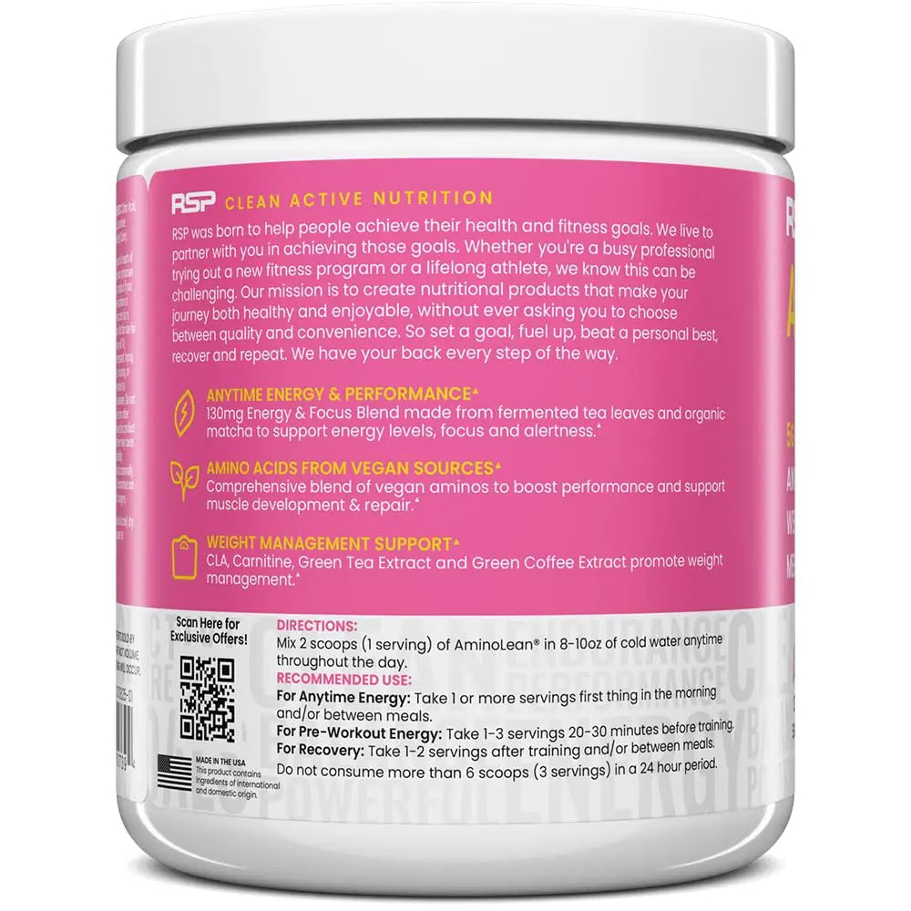 RSP NUTRITION AminoLean Pre Workout Powder, Amino Energy & Weight Management with Vegan BCAA Amino Acids, Natural Caffeine, Preworkout Boost for Men & Women, 30 Serv, Pink Lemonade… RSP NUTRITION Au supplements