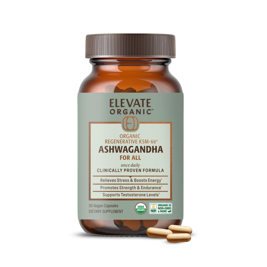 ELEVATE ORGANIC Regenerative Fermented KSM-66 Ashwagandha Vegan Capsules with Acti Veda™ (600mg, 30 Servings), Up to 150% More Effective Than KSM-66 Alone ELEVATE ORGANIC Au supplements