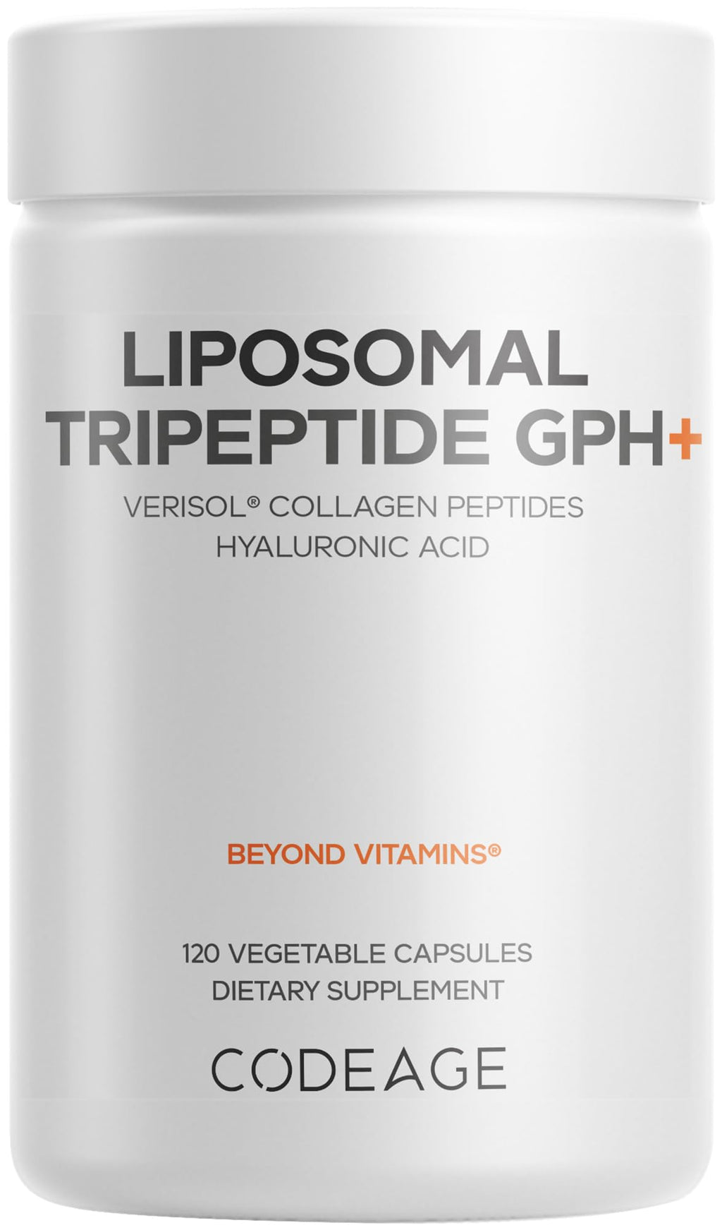 Codeage Liposomal Tripeptide GPH+ Supplement - Verisol Bioactive Beauty Collagen Peptides - Hyaluronic Acid - Skin Structure Support - GPH Tripeptide - Glycine–Proline–Hydroxyproline - 120 Capsules Codeage Au supplements