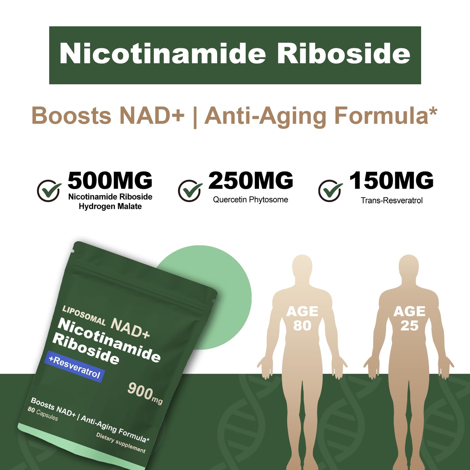 Quackiki NAD Resveratrol Supplement with NAD Nicotinamide Riboside Resveratrol 900 MG, Boost NAD+ for Cellular Health, Anti-Aging, Energy, Focus - 80 Capsules(2Pcs) Quackiki Au supplements