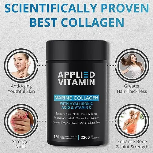 Applied vitamin Marine Collagen Capsules 2000mg-Enhance with Hyaluronic Acid, Zinc, Vitamin C & Biotin 120 Applied Vitamin Au supplements