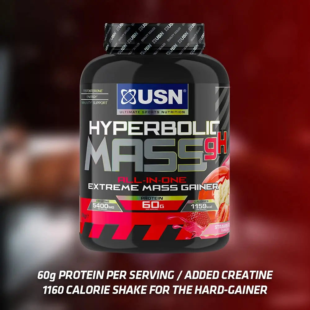 USN Hyperbolic Mass Strawberry 6kg: High Calorie Mass Gainer Protein Powder for Fast Muscle Mass USN Au supplements