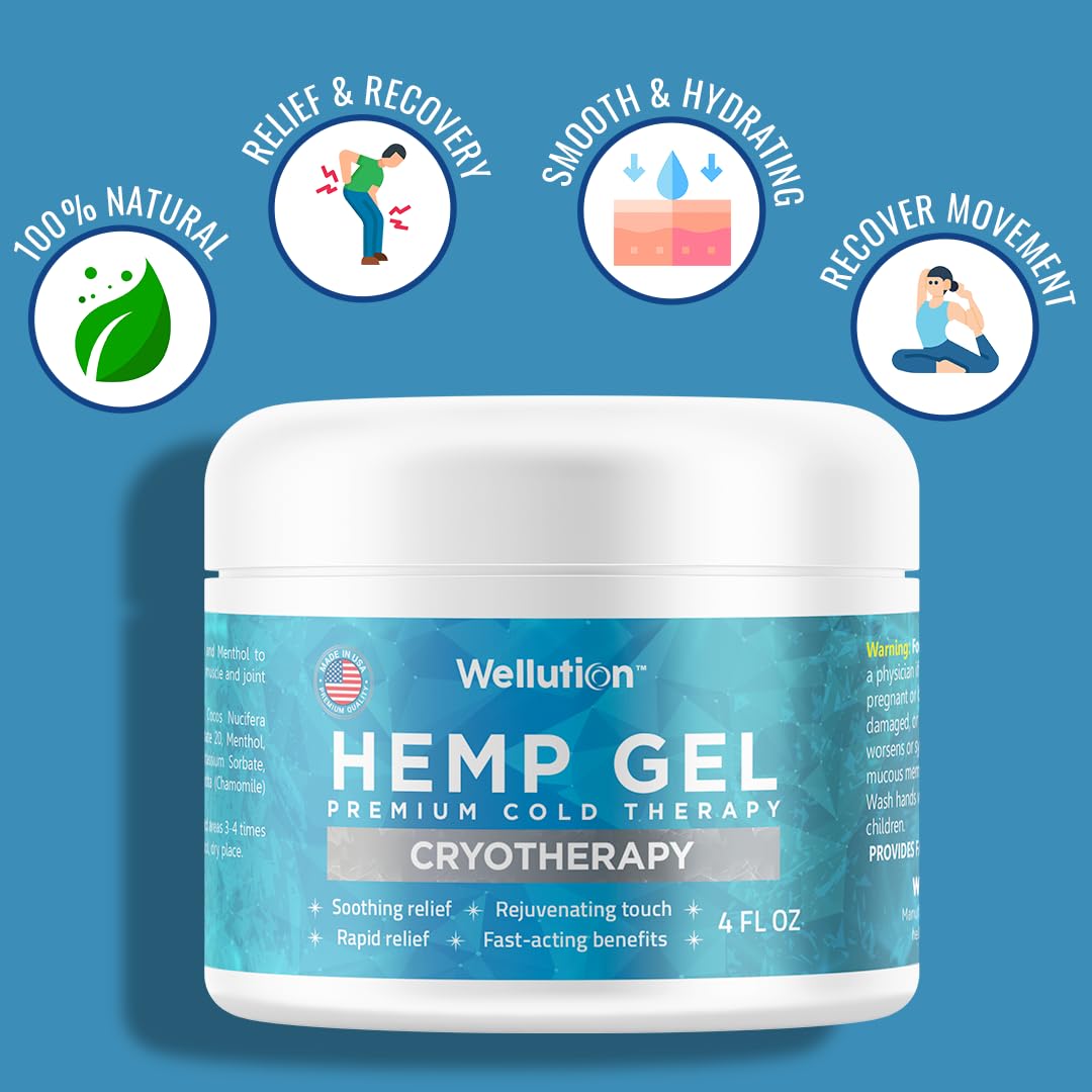 WELLUTION Cryotherapy Hemp Gel – Gentle Cooling Sensation with Menthol & Arnica – Non-Greasy, Quick-Absorbing Formula – Lightweight Gel for Comfort & Refreshing Feel – 4oz WELLUTION Au supplements