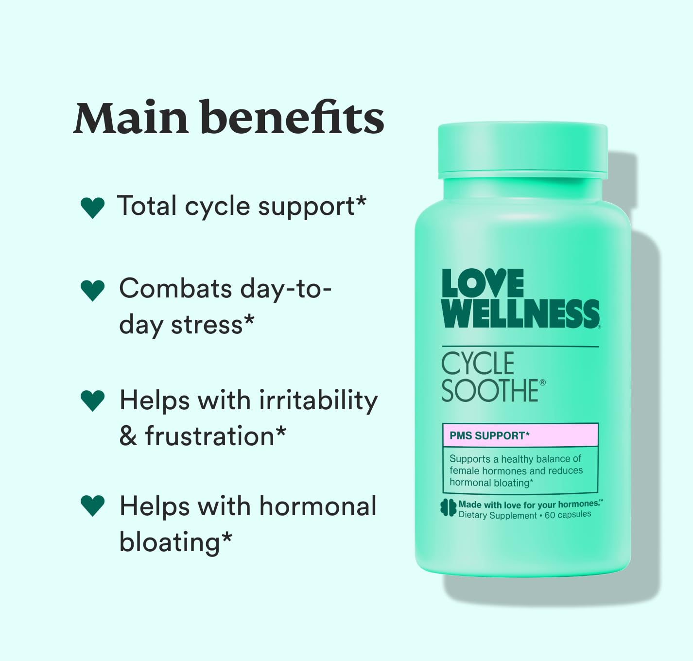 Love Wellness Cycle Soothe Supplement | Promotes a Happy Mood | Helps with PMS Hormones, Stress Relief, & Improves Mood | 60 Capsules Love Wellness Au supplements