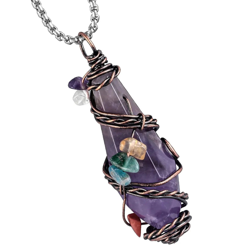 Nupuyai Wire Wrapped 7 Chakra Crystal Stone Pendant Necklace for Women Men, Handmade Faceted Nupuyai Au supplements