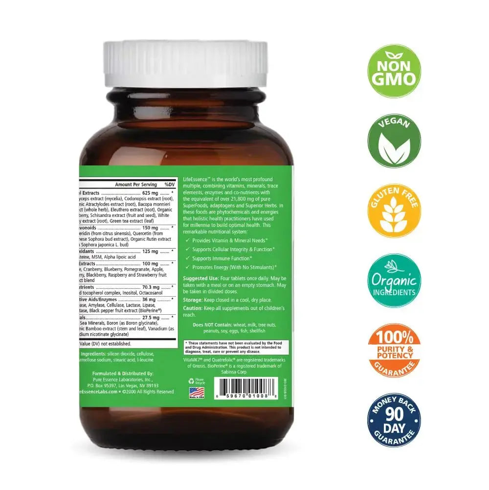PURE ESSENCE LABS LifeEssence Multivitamin for Women and Men - Natural Herbal Supplement - Vitamin D, Vitamin D3, Vitamin B12 PURE ESSENCE LABS Au supplements